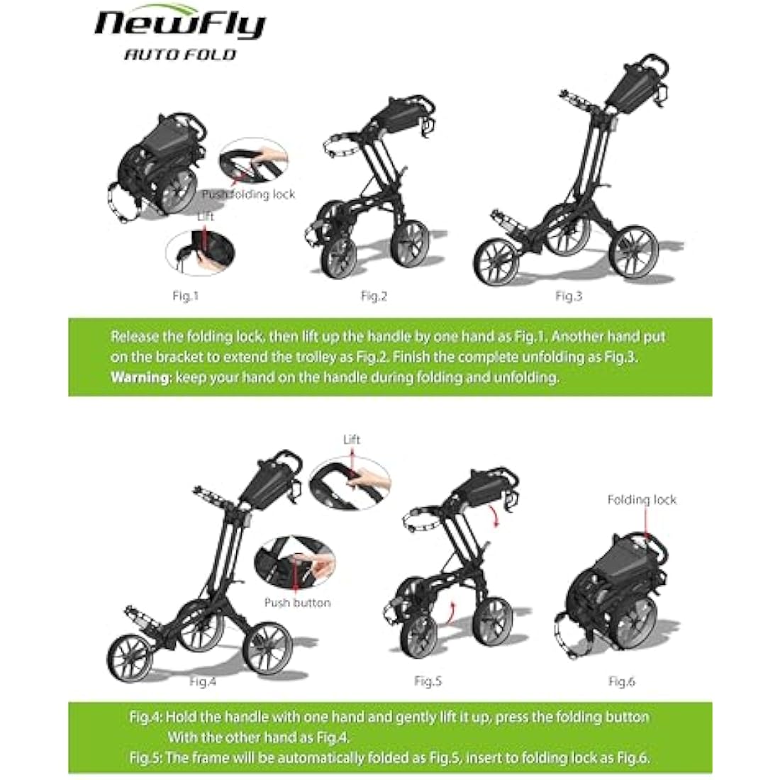 Newfly 3 Wheel Golf Push Cart Compact Semi-Auto Folding and Unfolding,Ultra Lightweight Smallest Folding Size, New-Version Scorecard Holder