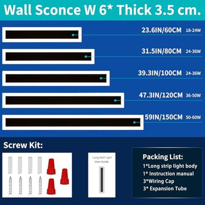 Mikeru 100cm LED Long Outdoor Wall Light, 2pack 3 Colour Light 3000k/4500k/6000k Garden Wall Light, IP65 Rainproof Acrylic Wall Sconce for Living Room, Garden, Courtyard, Villa