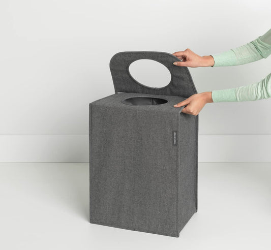 Brabantia - Laundry Bag Rectangular - Foldable Top - Quick-drop Opening - Space Efficient - Easy to Unload - Large Opening for Dirty Clothes - Pepper
