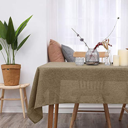 Deconovo Faux Linen Rectangle Water Resistant Table Cloth for Dinning 59x95in(150x240cm) Light Brown