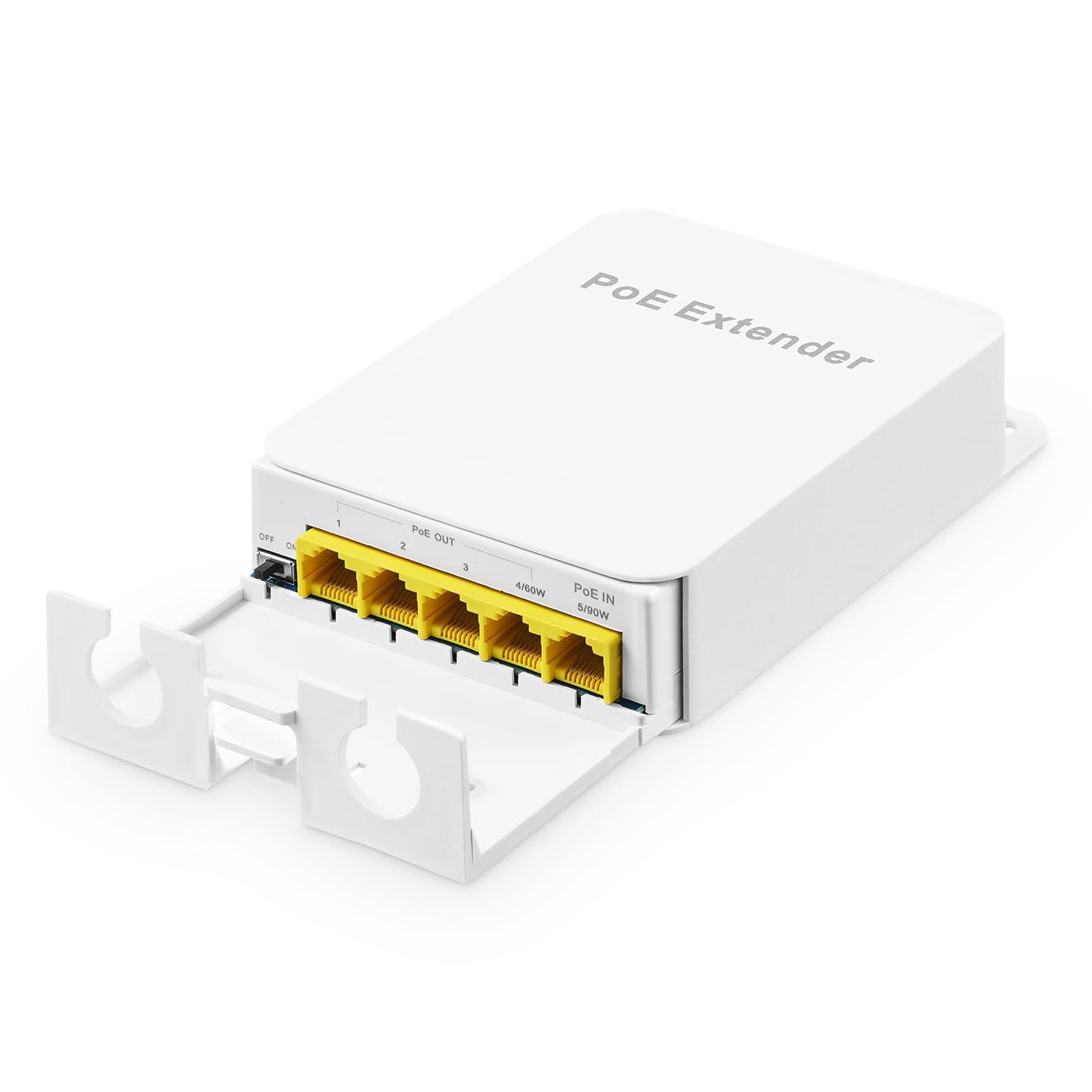 Binardat Outdoor Gigabit PoE Passthrough Switch, 1 PoE in 4 PoE Out Extender, IEEE802.3af/at/bt PoE Powered 90W, 10/100/1000Mbps Ethernet, Wall Mount