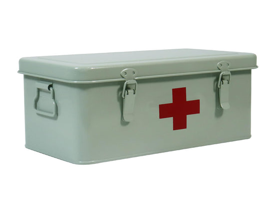 Gzsekken First Aid Box Metal Medication Storage Box with 4 Compartments, Lockable Medicine Boxs with Handle, First Aid Kit for Home Office Outdoor