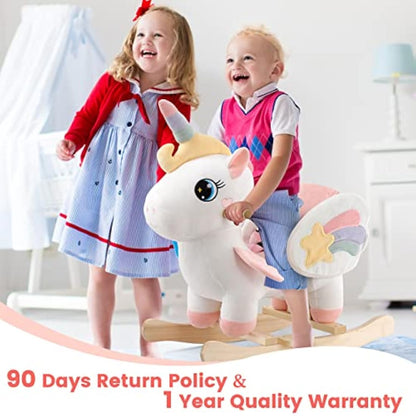 FUNLIO Unicorn Baby Rocking Horse, Rainbow Fairy Unicorn Rocking Horse for Toddlers 6 Months to 3 Years, Stuffed Ride-on Animal Rocker, Easy to Assemble, CE & CPC Certified