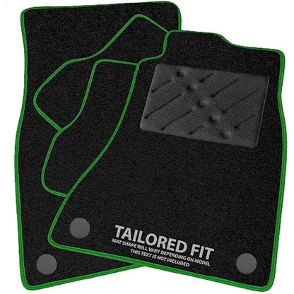 Car Mats FOR Volvo V70 / XC70 / S80 2007-2016 manual Black Carpet - Green Ribbed Trim - Black Rectangle Heel Pad [SAPP-1021]
