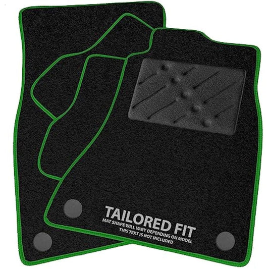 Car Mats FOR Volvo V70 / XC70 / S80 2007-2016 manual Black Carpet - Green Ribbed Trim - Black Rectangle Heel Pad [SAPP-1021]