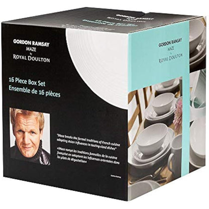 Royal Doulton Gordon Ramsay Maze White Collection Stoneware Set of 12 - Dinner Plates, Side Plates, & Cereal Bowls Ideal for Breakfast, Lunch and Dinner
