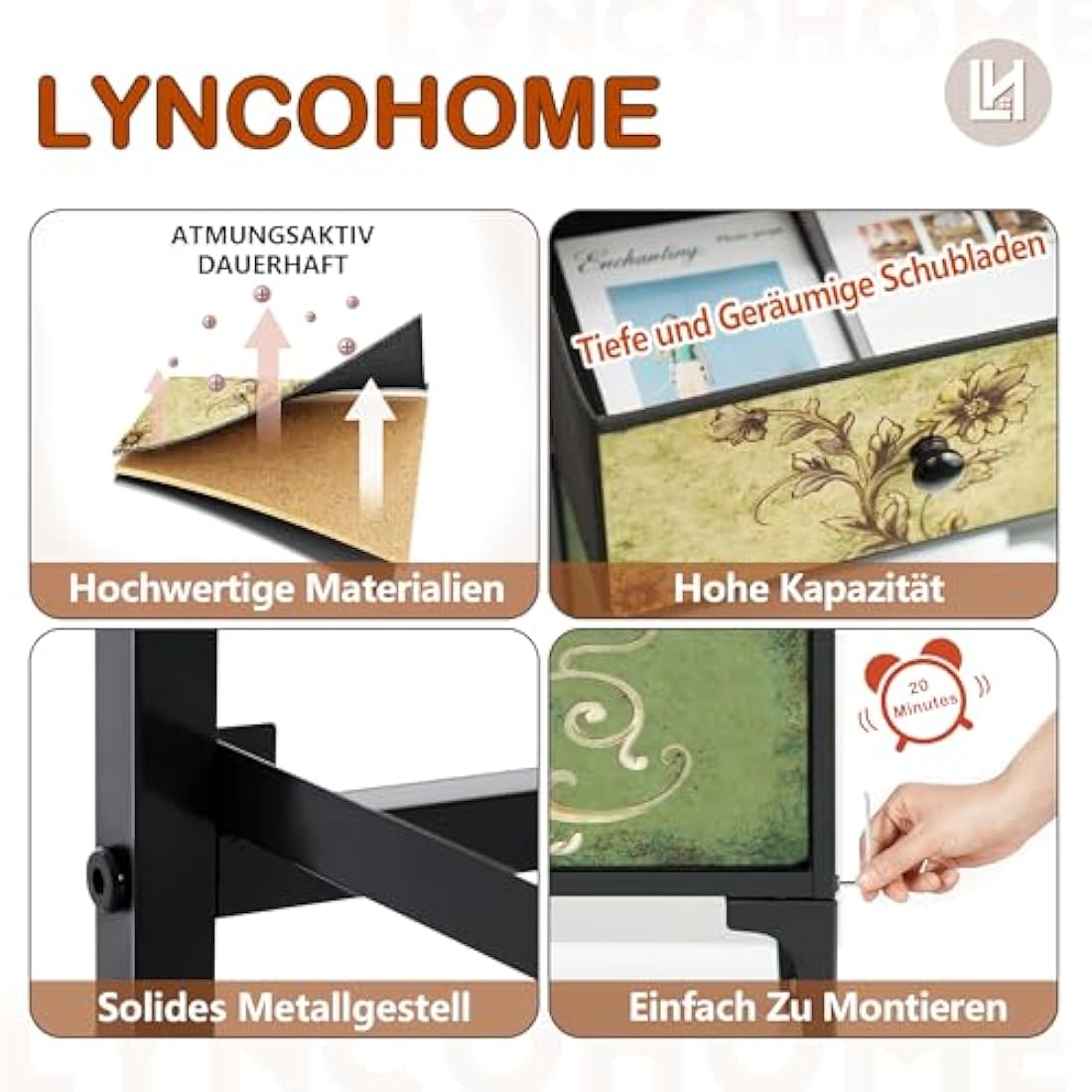 LYNCOHOME Chest of Drawers, Slim Bedroom Furniture with 4 Drawers, Storage Unit for Hallway, Living Room, Entryway, Nursery