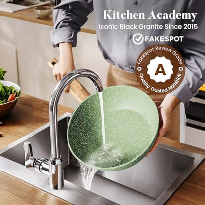 Kitchen Academy 17 Pcs Pots and Pans Set Non Stick, Induction Kitchen Cookware Set, Green Healthy Nonstick Granite Coated Saucepans Frying Pans Set, PFOA & PFOS Free
