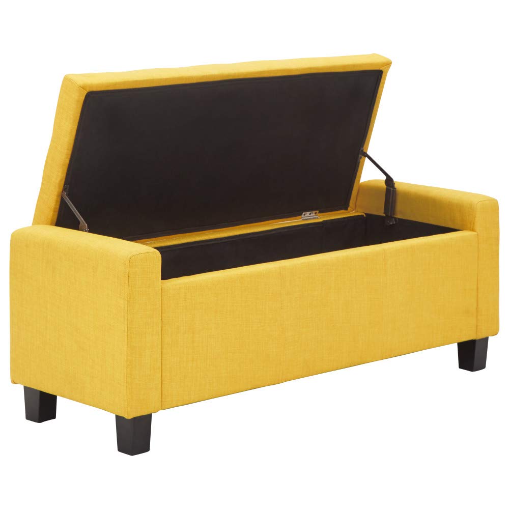GFW Verona Ottoman Storage Box, Mustard Fabric Upholstered Blanket Box with Button Tufted Lid, Storage Bench with Hidden Storage and Wooden Feet
