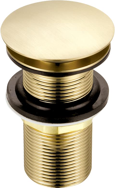 Xcel Home Brushed Gold Unslotted Click Clack Basin Waste | DIY Replacement Round Dome Shaped Brass Pop-Up Sink Plug for Bathroom Sinks & Basins