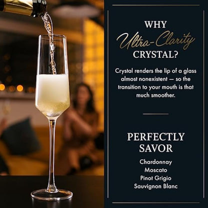 ELIXIR GLASSWARE Classy Champagne Flutes - Hand Blown Crystal Champagne Glasses - Set of 4 Elegant Flutes, 100% Lead Free Premium Crystal - Gift for Wedding, Anniversary, Christmas - 8oz, Clear