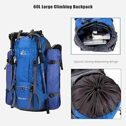 Bseash 60L Waterproof Hiking Camping Backpack with Rain Cover, Lightweight Outdoor Sport Travel Daypack Rucksack for Climbing Skiing
