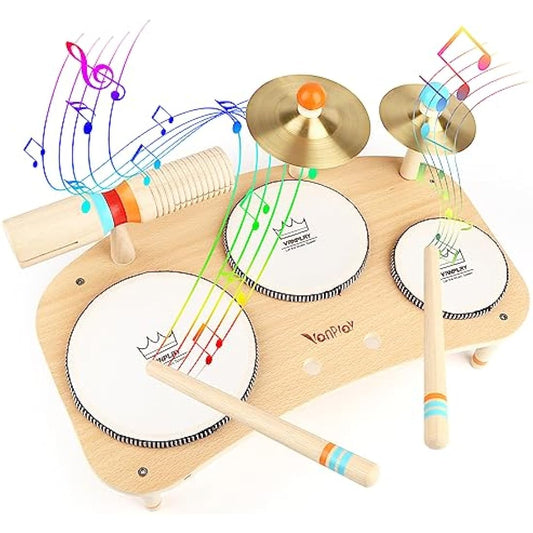 Vanplay Wooden Toys Kids Drum Kit Musical Instruments For Toddlers Baby Drum Musical Toys Gifts for 3 4 5 Years Old Girls Boys