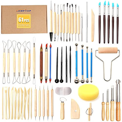 61pcs Ceramic Tools Clay Sculpting Set, Polymer Clay Tools Clay Sculpting Tools, Pottery Carving Tool for Engraving Modeling Embossing Shaping Art DIY