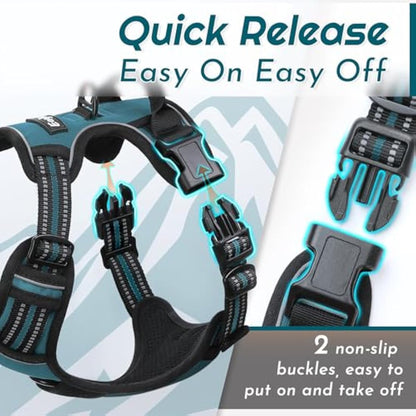 Eagloo Dog Harness Medium, No Pull Harness with Front Back Clips, Adjustable Dog Walking Vest, Soft Padded Pet Vest, Reflective No-Choke Breathable with Easy Control Handle, Dark Green, M