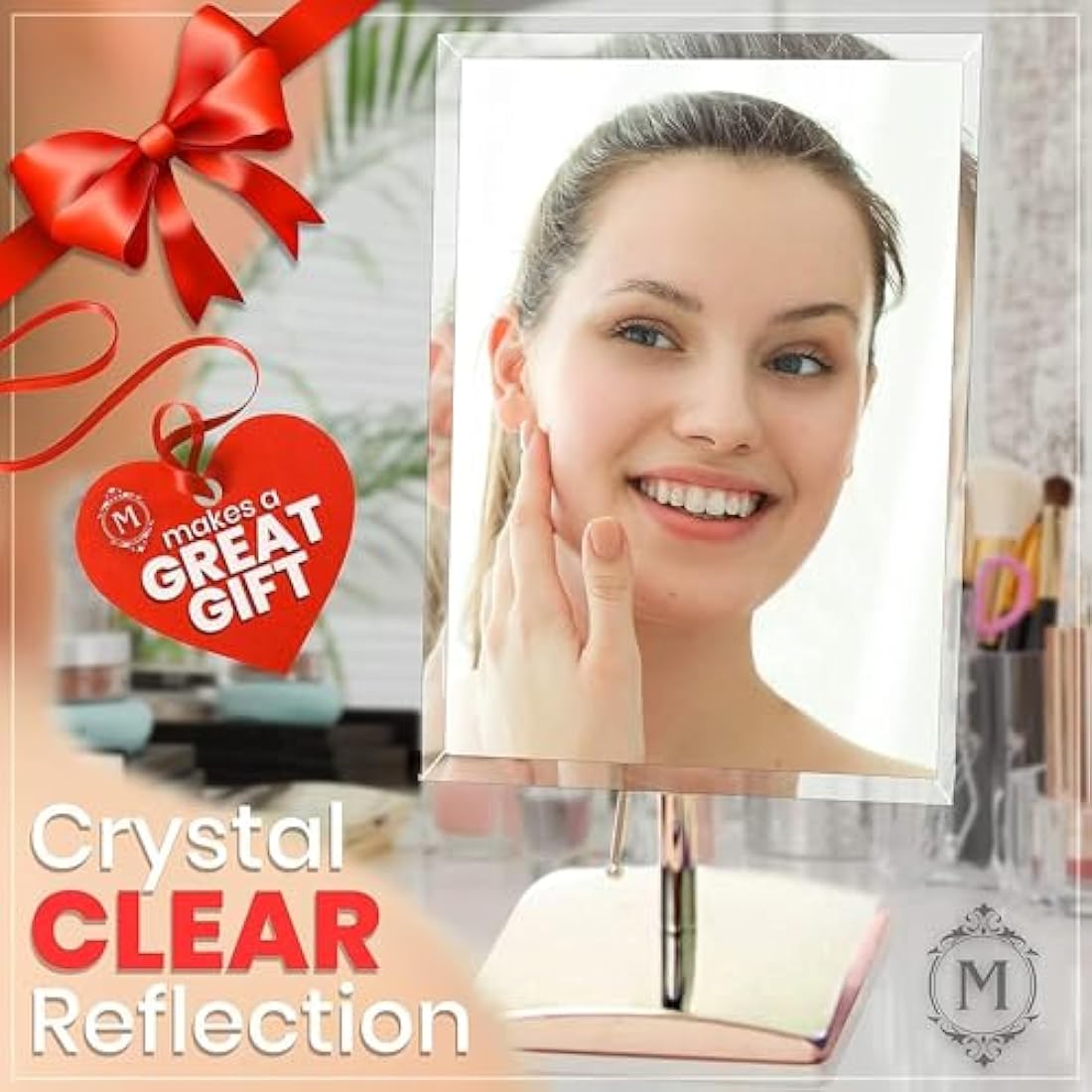 Large Free Standing Mirror for Bathroom Countertop, Dressing Table, Desk and Bedroom Vanity - True Frameless Face Mirror For Makeup and Shaving - 25 x 18cm