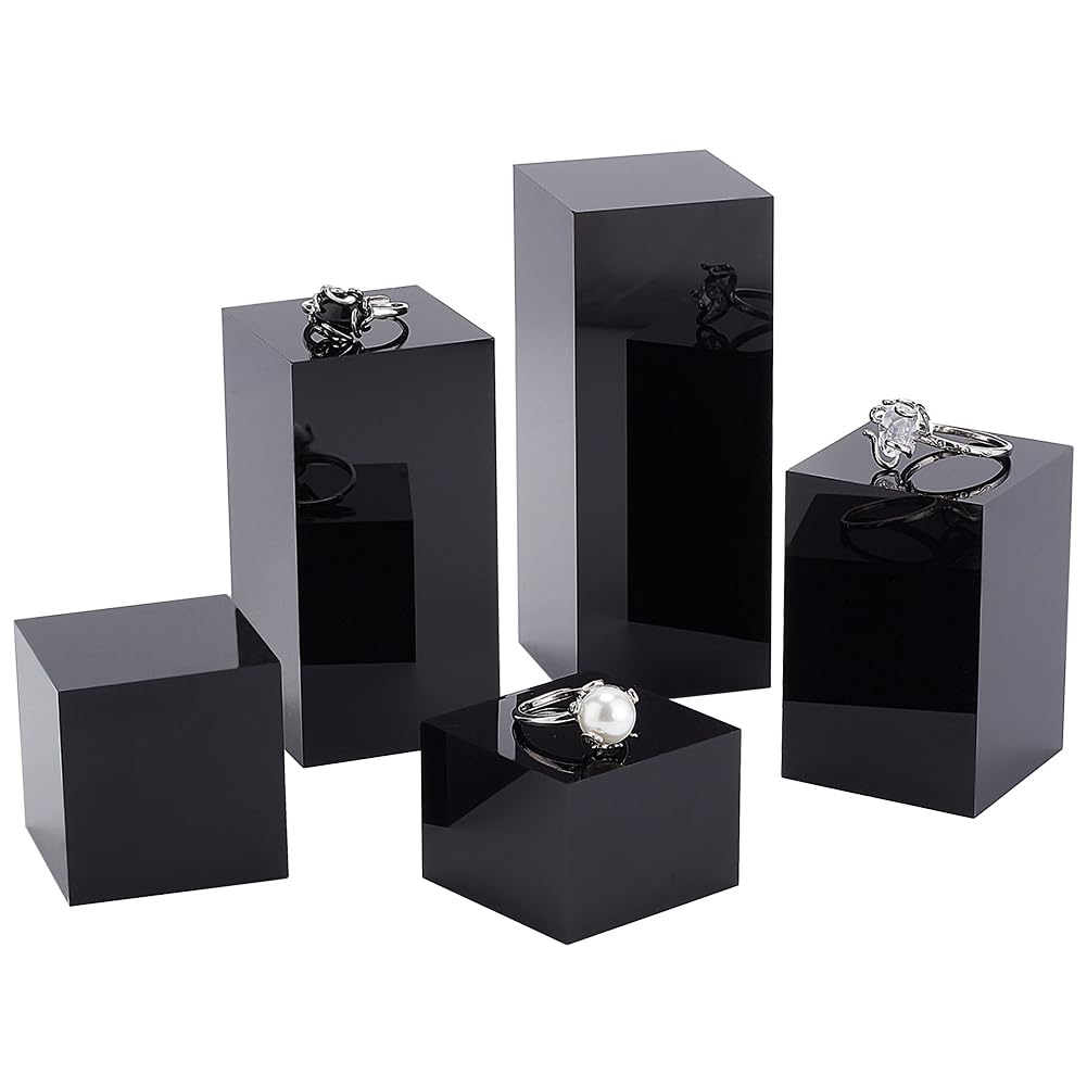 BENECREAT 5Pcs Black Acrylic Cube Display Block 3/4/6/8/10cm Solid Display Pedestal Stand for Gem Display Jewelry Display Displaying Pop Figures