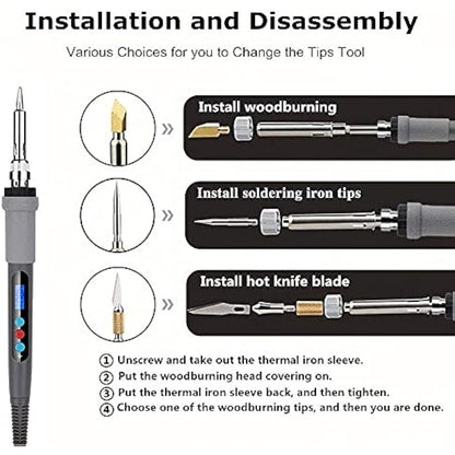Wood Burning Kit 77Pcs, 60W LCD Adjustable Temperature Soldering Pyrography Wood Burning Set Tool Pen and Accessories,Graphics, Soldering Irons,woodburning Embossing Carving…
