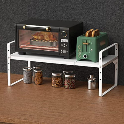 iPEGTOP Expandable Cabinet Storage Shelf Organizer Rack, Heavy Duty Steel Metal Spice Rack Adjustable Height Home Office Pantry Shelf Space for Counter Kitchen Organization, White, Medium