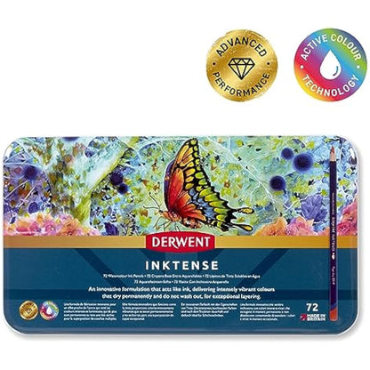 Derwent Inktense Permanent Watercolour Pencils, Set of 72 in 2 Layer Tin, 4mm Premium Core, Water-Soluble, Ideal for Colouring, Painting and Crafting, Professional Quality (2301843)
