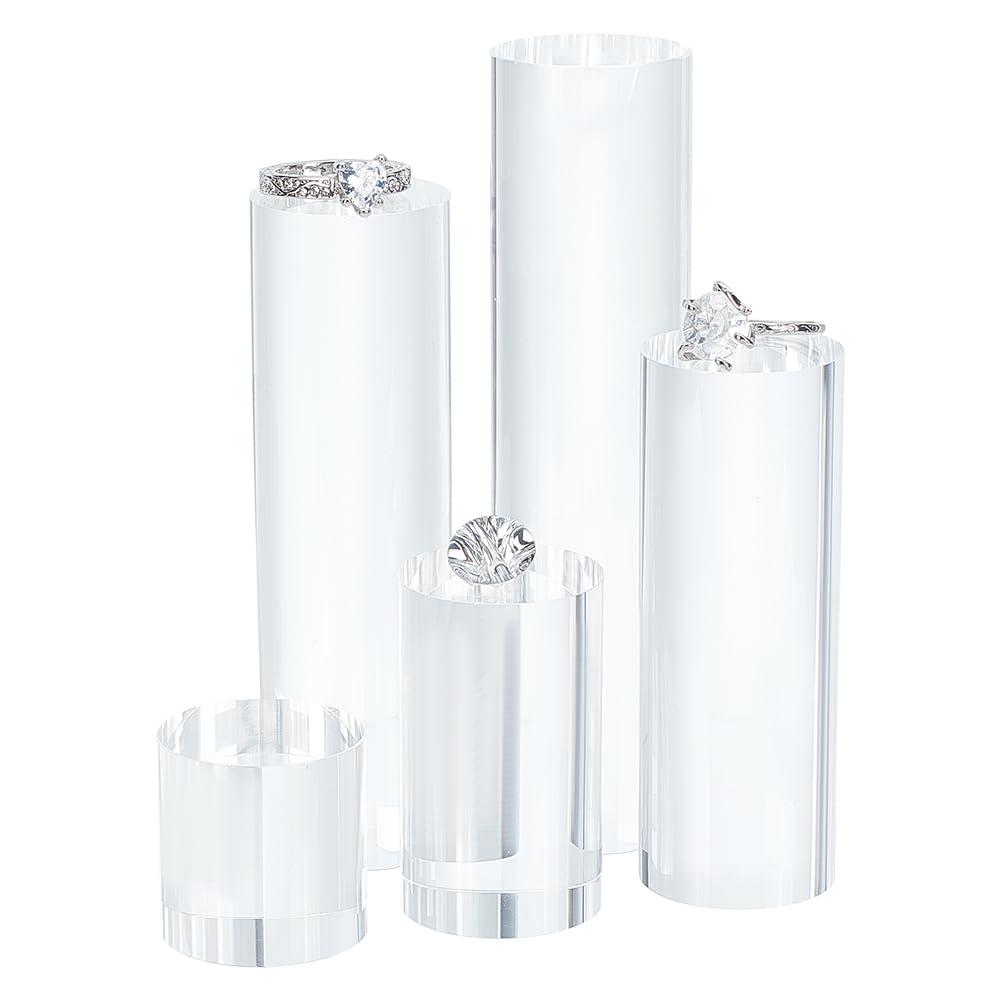 BENECREAT 5Pcs 5 Styles Clear Acrylic Display Cube 1.2/1.9/3.1/3.9/4.7 Inch Transparent Solid Cylinder Display Blocks for Photography Boutique