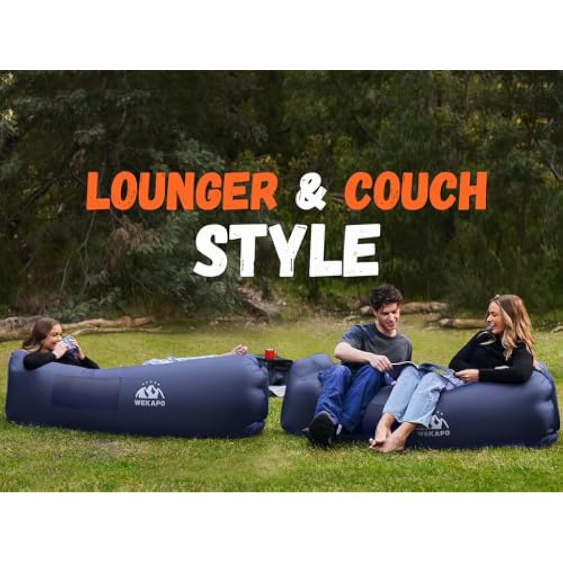 WEKAPO Inflatable Couch Air Lounger Chair - Camping & Beach Accessories, Portable Blow up Sofa for Hiking, Lawn, Indoor/Outdoor Movies & Music Festivals. Lightweight and Easy to Set Up Air Hammock