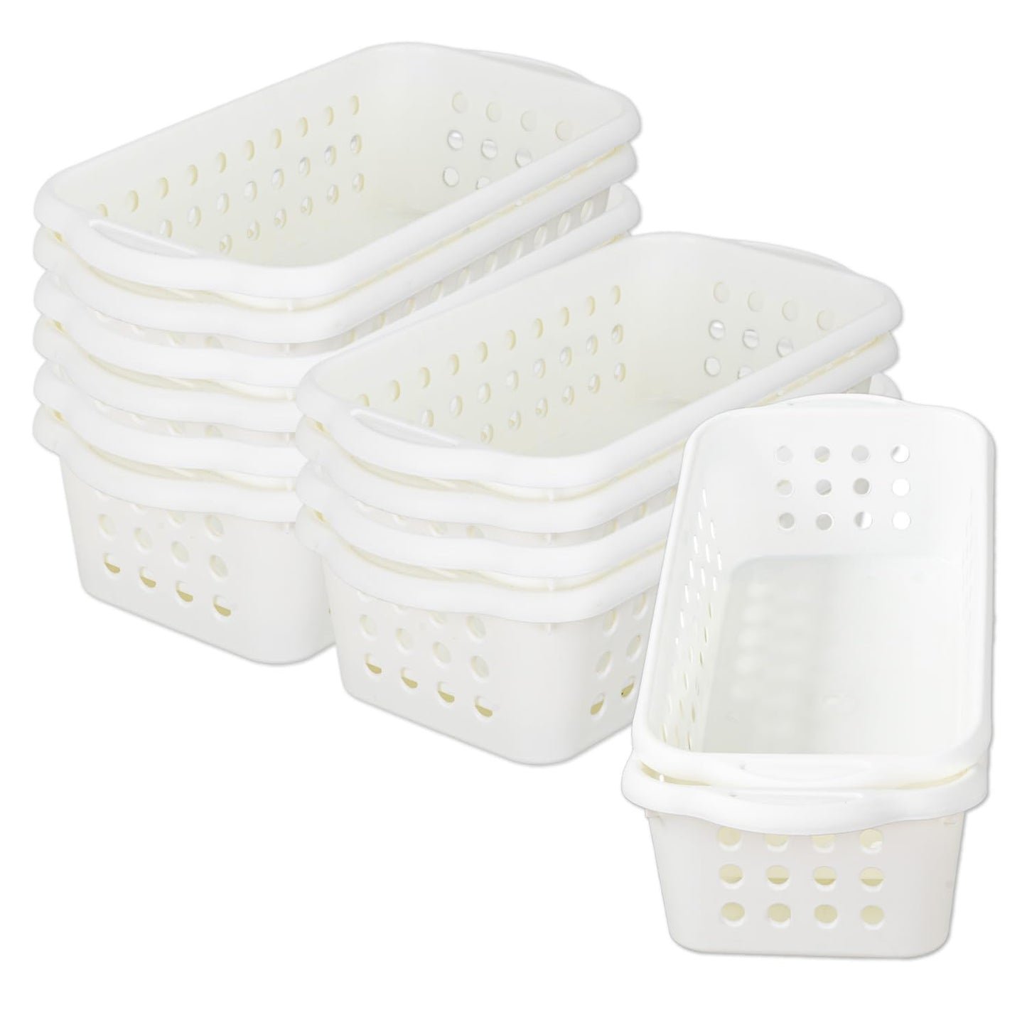 Cetomo Plastic Storage Baskets with Handle, Storage Boxes, Shelf Basket Organizer with Hole, Open Top Storage Bin for Shelves Home Kitchen Office