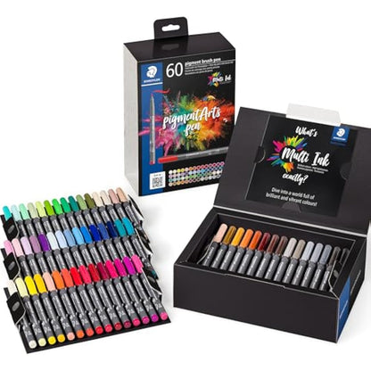 STAEDTLER 371 C60 Pigment Arts Brush Pen - Assorted Colours (Pack of 60)