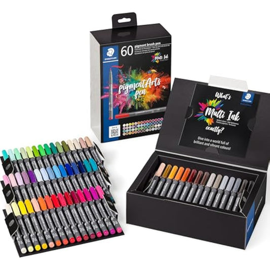 STAEDTLER 371 C60 Pigment Arts Brush Pen - Assorted Colours (Pack of 60)