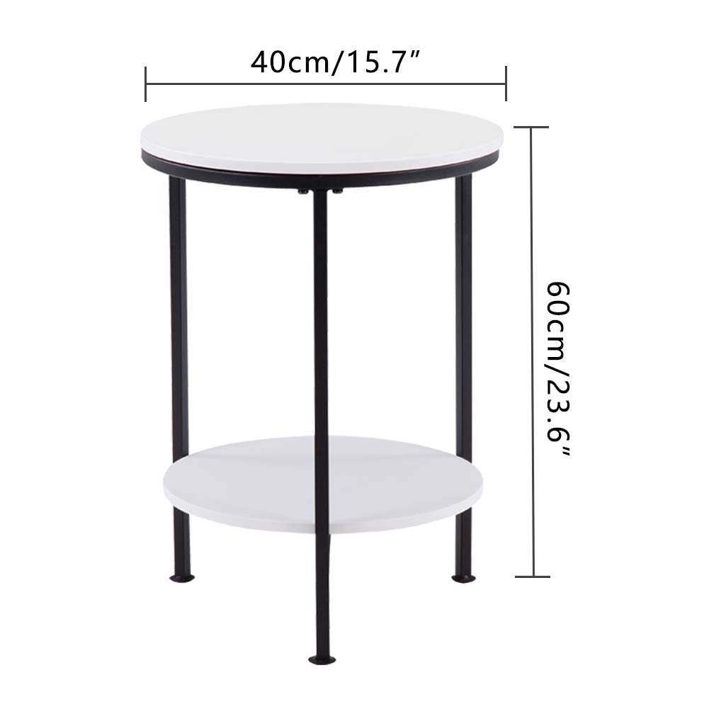 GOLDFAN Small Side Table Modern Round Coffee Table End Metal Lamp Table with 2 Tier Shelves for Living Room Bedroom,White