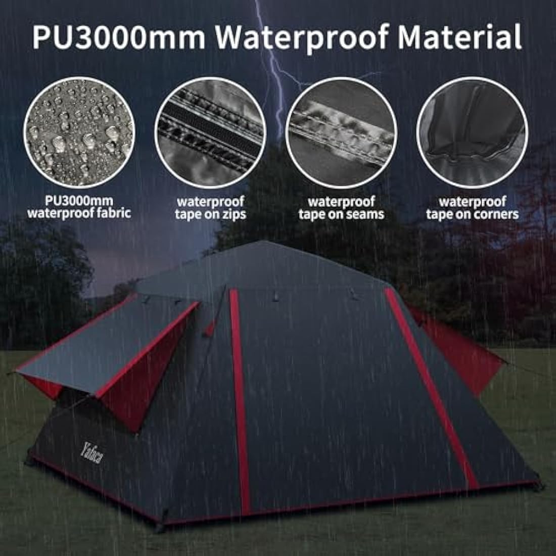 Yafaca Camping Tent, 3 Man Pop Up Tent Extra Large Waterproof Automatic Dome Tent with 2 Rainproof Windows, 2 Layers Family Festival Tent with Removable Outer Layer, Tent for Camping Picnic Garden
