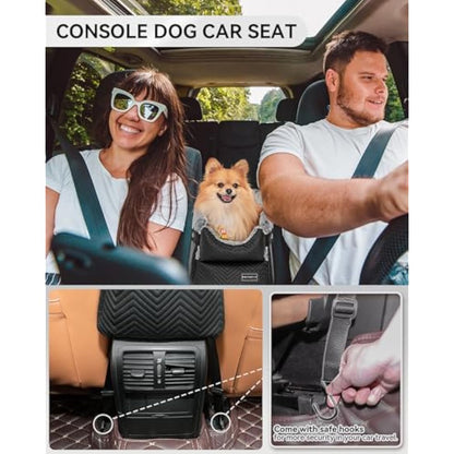 PETSFIT Center Console Dog Car Seat with Safe Protection Hooks, Upgraded Safety Tethers, Washable Cushion, Console Dog Seat for Small Dogs Up to 9 Lbs