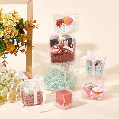 BENECREAT 60PCS 4x4x4cm Clear Cube Wedding Favour Boxes PVC Transparent Cube Gift Boxes for Candy Chocolate Birthday Party