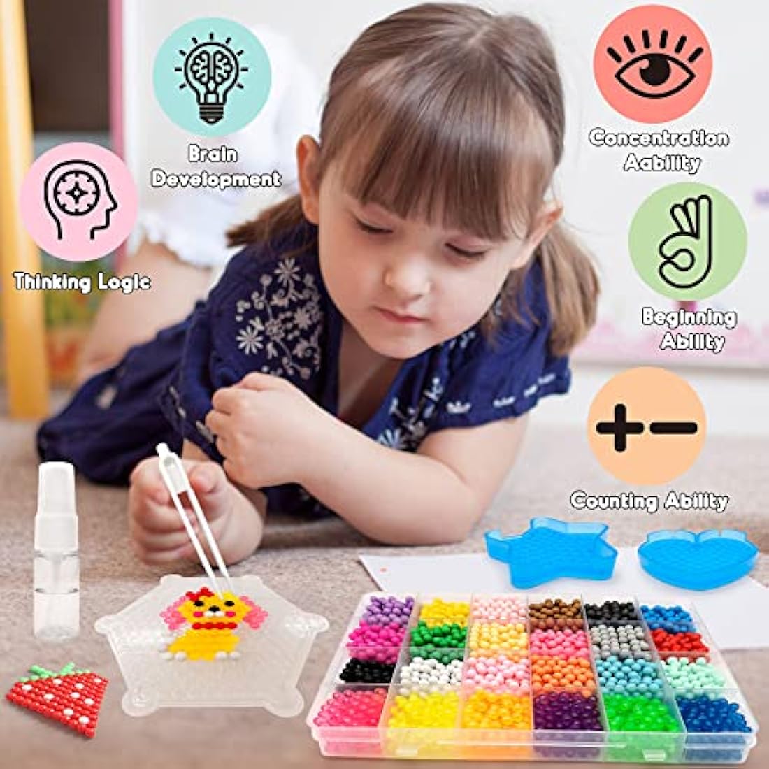 Chennyfun Water Fuse Beads Set, 24-Color DIY Sticky Beads, 3000 PCS Refill, Frozen Puzzle Educational Toy
