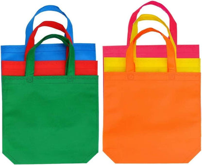 24 Pcs Party Bags, Non-Woven Gift Tote With Handles for Treats, Toys, Goodies - Halloween, Christmas, Wedding, Thanks Giving Supplies (6 Colors)