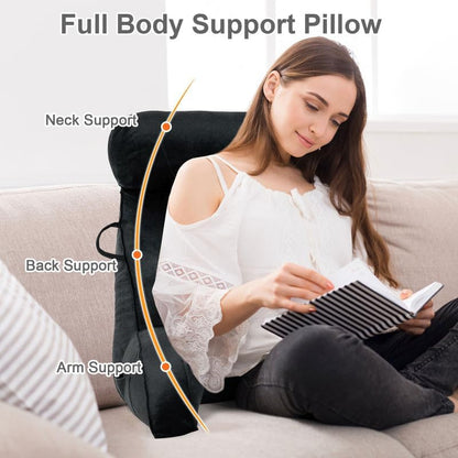 Mingfuxin Reading Pillows for Bed Sofa, Bed Backrest Pillows with Neck Arm Back Support Pillow, Adult Back Reading Cushion with Detachable Neck Roll &