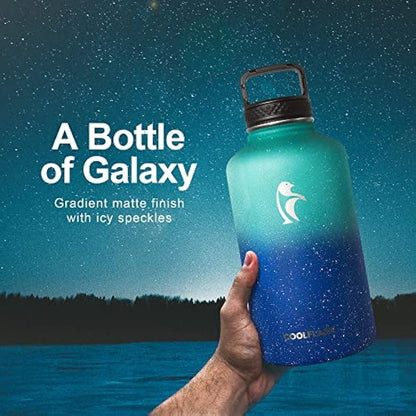 Coolflask Insulated Water Bottle 2L, Half Gallon Water Jug with Straw & 3 Lids, Large Insulated Water Bottle, Stainless Steel Vacuum Water Bottle for Gym, Sports and Travel, Starry Gradient Blue