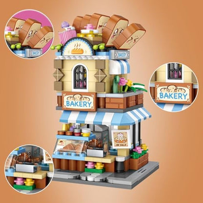MEIEST Mini City Shop Street View Building Blocks Model Set,Creative DIY Simulation Architecture Collection Particle Construction Building Bricks Toy for Kids Adult Home Decor (Bakery)