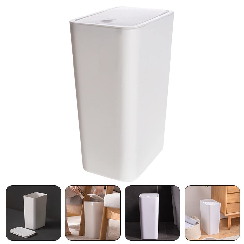 GANAZONO Narrow Garbage can Small Trash Cans with Lid for Bathroom - Garbage Can with Press Type Lid, Narrow Plastic Trash Bin