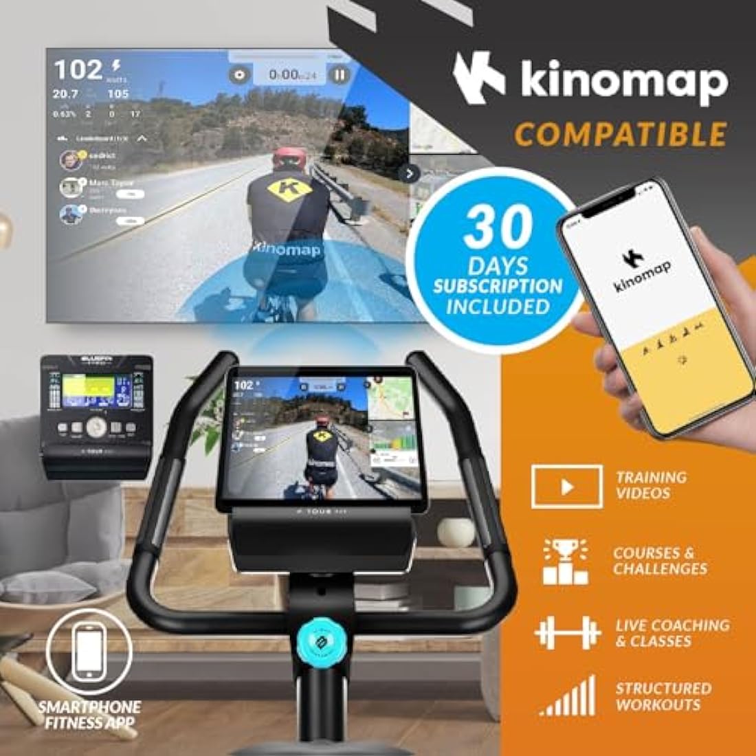 Bluefin Fitness Tour FIT Exercise Bike | Exercise Bikes Home Use | Pulse Sensor | Kinomap Compatible | Cycling Machine | LCD Console | Magnetic Resistance Exercise Bike