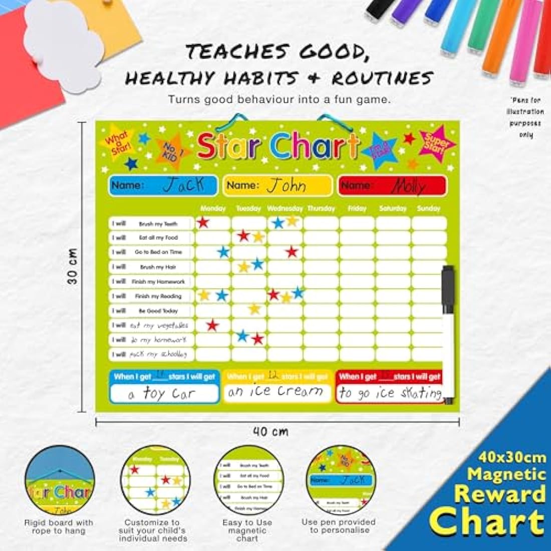 Multi-Purpose Magnetic Reward Star Chart - Durable 40x30cm Board for Behaviour & Task Tracking