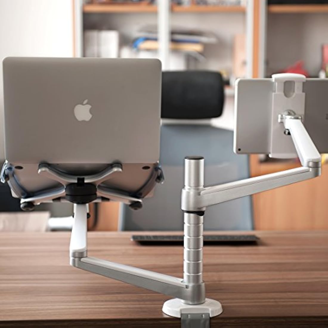 ThingyClub® Adjustable Aluminium Universal Laptop Notebook & Tablet Stand Desk Mount Bracket Clamp Tilt Swivel Dual Arm Support Holder (Laptop & Tablet)