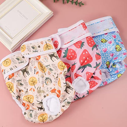 Medo 3 Packs Reusable Dog Nappies, Super Absorbent Washable Dog Diapers Puppy Sanitary Wraps Panties for Female Pet Incontinence and Long Travels 60-70 cm/23.5-27.6 inch (XL), pink+blue+yellow