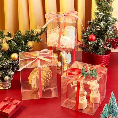 BENECREAT 10PCS Clear Wedding Favour Boxes 15x15x15cm, Large Square PVC Transparent Gift Boxes for Candy Chocolate Birthday Party Gift Wrapping