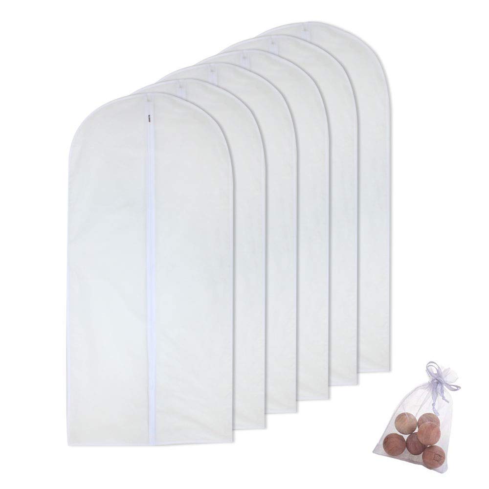 HomeClean Moth Proof Garment Bags 60 x 100cm(24'' x 40'') Hanging Clothing Storage Bags and 6 Cedar Balls for Suit Jacket Shirt Sweater Pack of 6