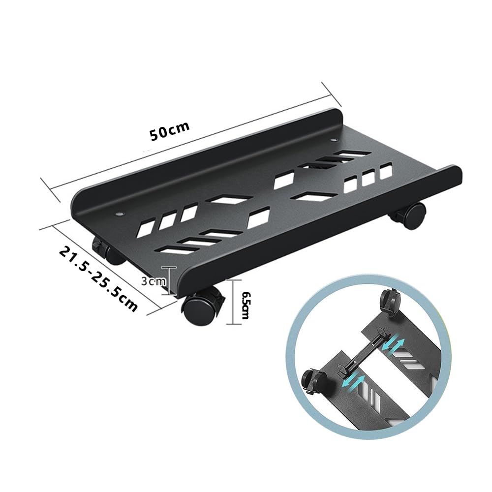 Niciksty Adjustable PC Tower Stand with Wheels, Under Desk CPU Cart, Black