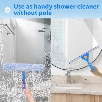 3m Window Squeegee Cleaner Tool Kit with Long Handle, 35cm Window Washing Squeegee and 38cm Scrubber Cleaning Equipment for Home, Shower Glass, Car, RV