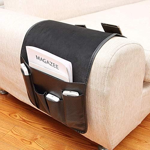 No-slip Leather Sofa Couch Remote Control Holder Chair Armrest Caddy Pocket Organizer Storage Bag for Cellphone Tablet Notepad Magazines Glassess