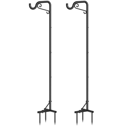 Bomclap Shepherd Hook for Outdoor Use, Pack of 2, 75 inches/190 cm, Adjustable, Durable, Weather Resistant, Black, Rustic Style, Garden Decoration