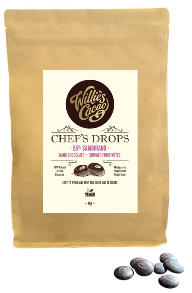 Willie's Cacao - Sambirano 55% Dark Chocolate Chef's Drops 1kg - Couverture Chocolate with Juicy fruity notes - For cooking & baking - Vegan